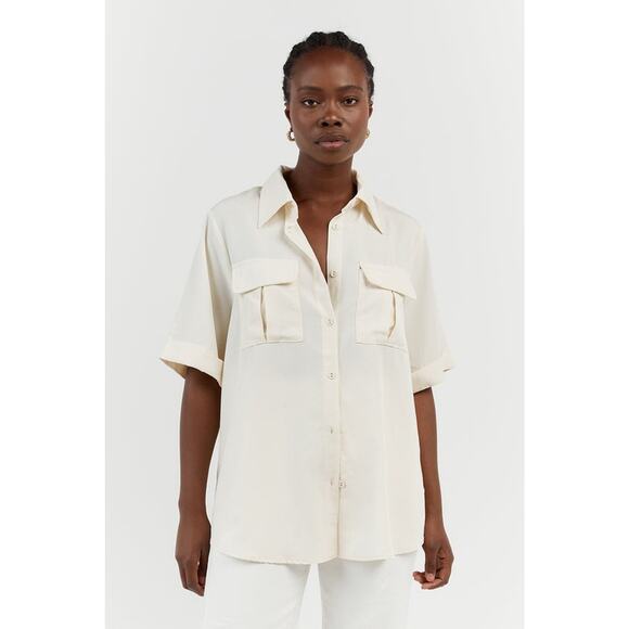 DISSH Amelia Short Sleeve Button-up Shirt Top - S Off White - Picture 1 of 6